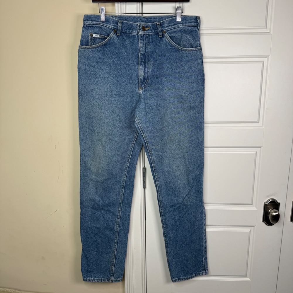Vintage Lee Jeans Mens 36/34 (34/33) Light Blue Straight Leg Denim Made in USA